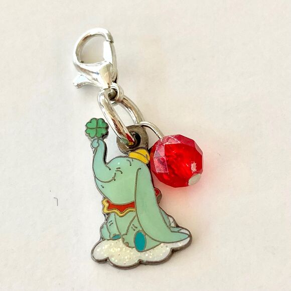 Vintage Disney Dumbo Elephant Charm Zipper Pull Purse Clip On Signed Charms Bead - Picture 2 of 5